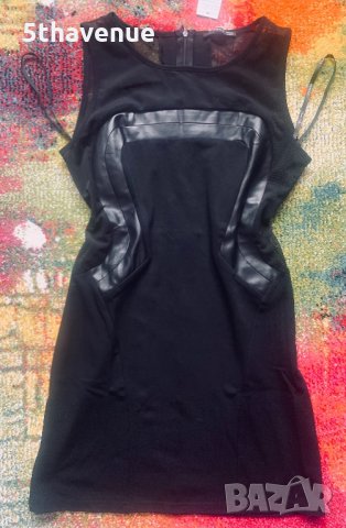 Нова къса черна рокля с тюл и кожа на TFNC London