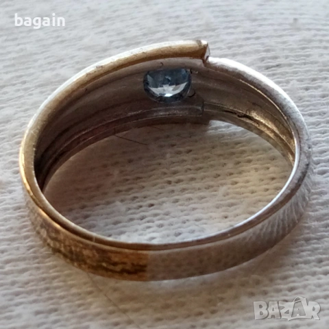 Сребърен пръстен с топаз и позлата., снимка 3 - Пръстени - 53113174