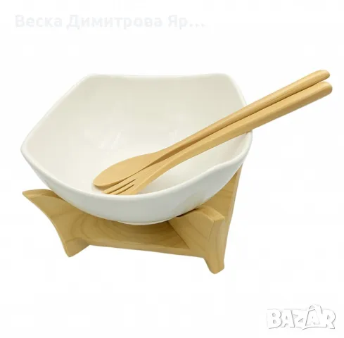 Елегантен сет за сервиране с купа и дървена поставка, снимка 6 - Други стоки за дома - 49859942