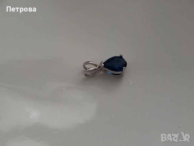 Сребърна висулка със син камък , снимка 2 - Колиета, медальони, синджири - 52040860