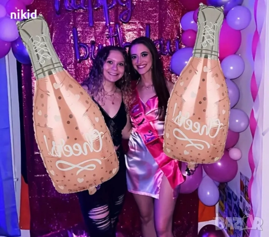 Cheers наздраве шише бутилка шампанско фолио фолиев балон хелий въздух парти годишнина юбилей сватба, снимка 2 - Други - 42934370