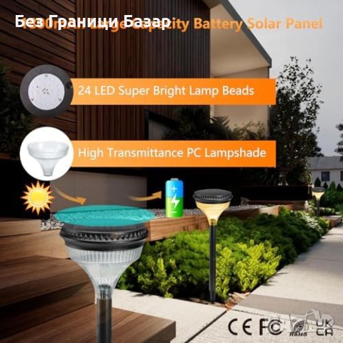 Нови 4 броя Соларни LED Лампи ECOWHO за Градински Пътеки алеи IP65, снимка 3 - Лед осветление - 44043668