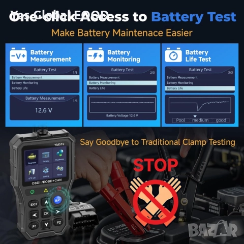 Bingohive универсален OBD2 скенер с тестер за батерия, снимка 3 - Друга електроника - 52331579