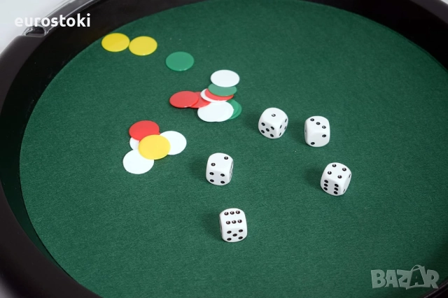 La Ducale - 33 см тава за зарове с 5 зара Yahtzee и 21 жетона. Зелен Пластмасова тава за зарове , снимка 5 - Настолни игри - 52471888