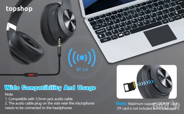 Нови безжични слушалки с микрофон 9S + TF карта, PC, Gaming, Bluetooth, Super Bass, Черни, снимка 6 - Bluetooth слушалки - 50511262