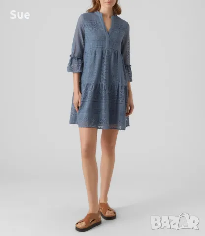 Дамска синя бохо дантелена лятна рокля Vero moda Нова с етикет, снимка 6 - Рокли - 49738087