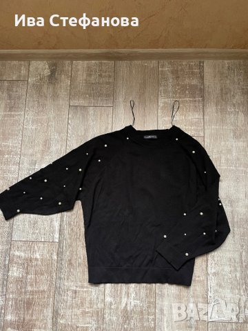 Wow 🤩 Черен  пуловер блуза  Zara овърсайз размер  с декорация перли, снимка 4 - Блузи с дълъг ръкав и пуловери - 43712131