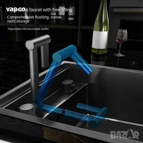 Черна мини мултифункционална кухненска мивка с капак, снимка 4 - Мивки - 51358538