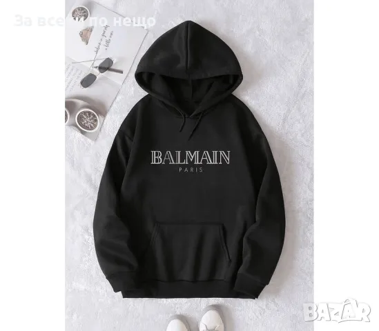 Balmain Дамска Черна Ватирана Блуза С Дълъг Ръкав🔝Дамски Суитшърт С Качулка Белмайн Код LFS242