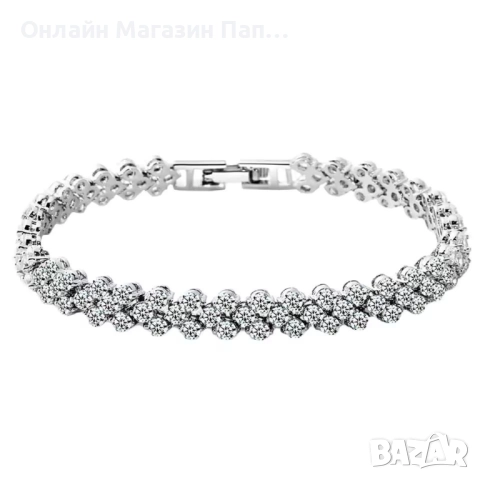 Елегантна гривна с кубичен цирконий – сребрист, златист и розово златисти цветове, 16.5 см, снимка 4 - Гривни - 52322509