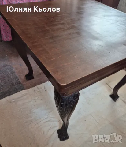 Старинна разтегателна маса с резбовани крака, снимка 4 - Маси - 49259251