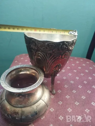 Посребрена метална ваза в стил арт деко, снимка 4 - Други ценни предмети - 48824403