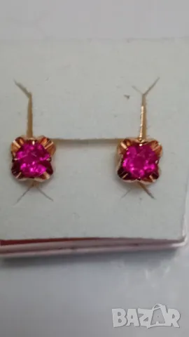 Чисто нови СССР  златни обеци 583  с рубини, снимка 2 - Обеци - 48179556