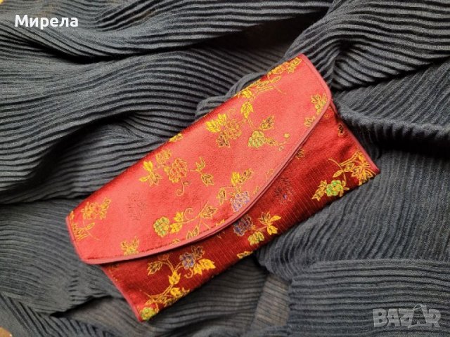 Голямо  портмоне от КОПРИНА,  японски стил, бордо на цветя, снимка 7 - Портфейли, портмонета - 39488353