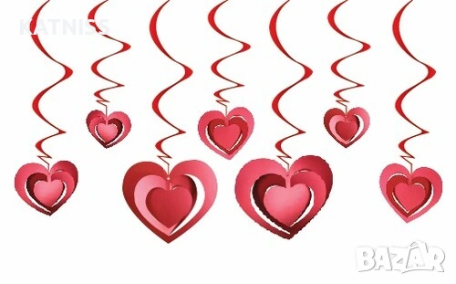 Висящи 3Д сърчица  10 бр.червено ,златно,сребърно