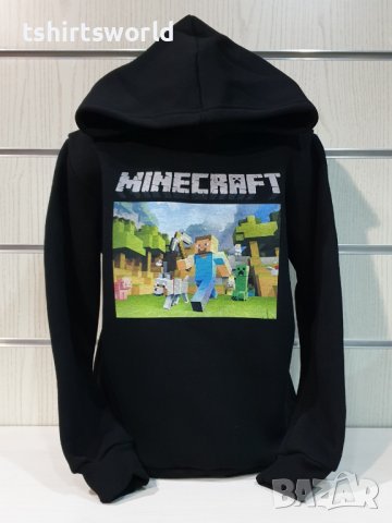 Нов детски суичър с дигитален печат MINECRAFT в черен цвят