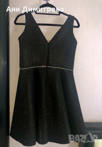 Къса елегантна черна рокля с блестящи частици, снимка 4 - Рокли - 33460652
