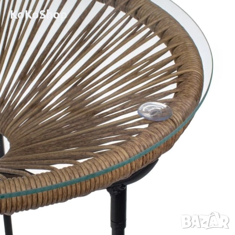 Кръгла маса от ратан със стъклен плот, снимка 4 - Маси - 53591264