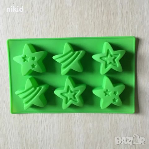 6 Големи звезди Звезда силиконов молд форма калъп фондан шоколад гипс свещ сапун кексчета мъфини, снимка 2 - Форми - 39224047