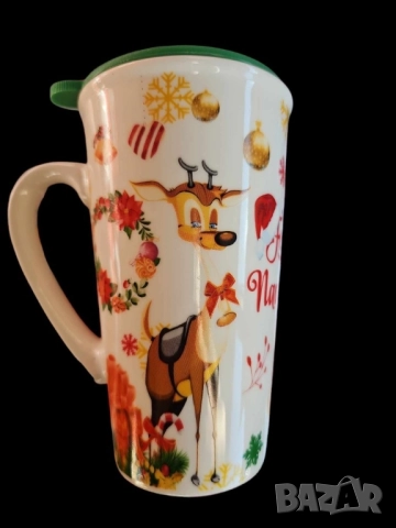 Коледна порцеланова чаша с гумен капак 15см височина