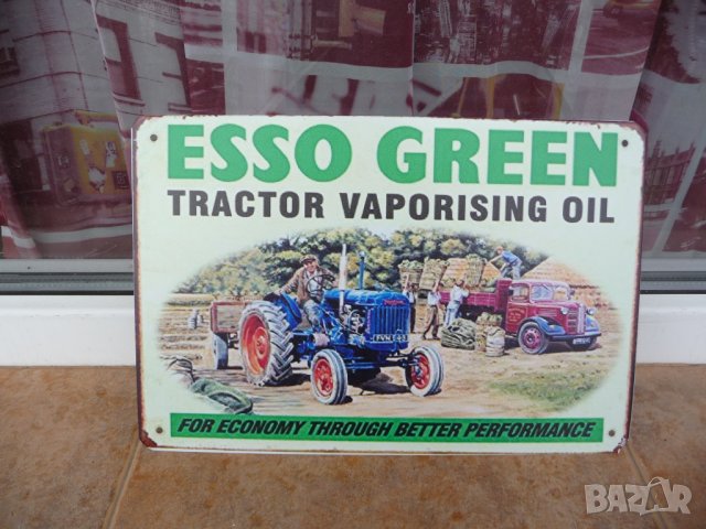 Метална табела Esso Green трактор с ремарке земеделие реколта