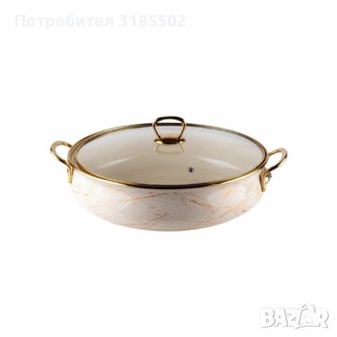 Тенджера Goldmann 24x8см. 3.2л./ 26x8.5см. 4л. Плитка. Емайл. Индукция. Бял/Старо злато, снимка 3 - Съдове за готвене - 51500692