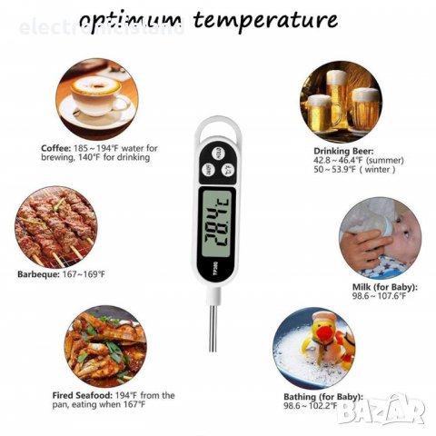 Цифров електронен термометър със сонда за храни и течности от -50 до +300 градуса за мляко вода месо
