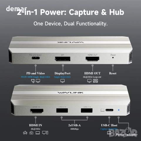 WAVLINK карта за видеозаснемане за стрийминг оборудване, 4K HDMI, снимка 2 - Кабели и адаптери - 52293170