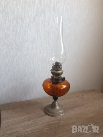Стара настолна лампа кафяво стъкло, снимка 5 - Антикварни и старинни предмети - 39046913