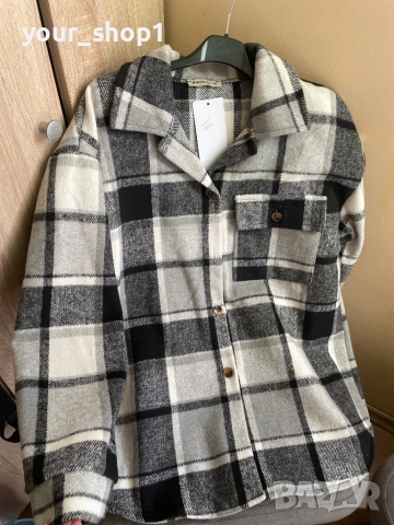 Дамска връхна риза каре черно/бяло/сиво , снимка 2 - Якета - 51840310