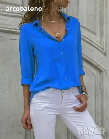 Дамска риза със самостоятелен дизайн с елегантна яка с ревер, 8цвята , снимка 3 - Ризи - 49816344