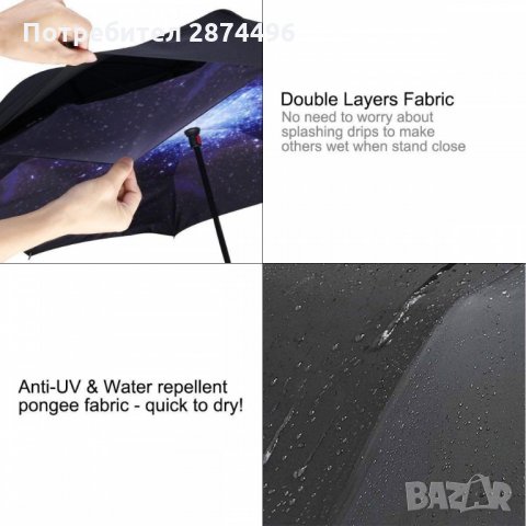 2189 Двупластов чадър с удобна дръжка, отварящ се наобратно, снимка 6 - Други стоки за дома - 34994392