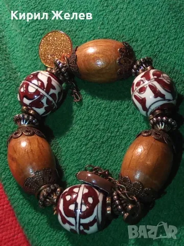 ЕФЕКТНА ЕТНО АРТ СТИЛ ХЕНД МЕЙД ГРИВНА от ДЪРВО МЕТАЛ и СИНТЕТИКА 47318, снимка 8 - Гривни - 47217875