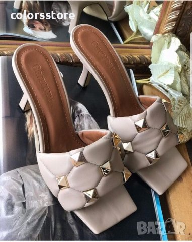 Чехли на ток - бежова кожа