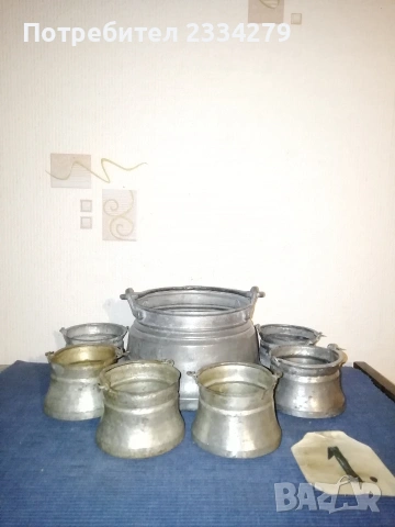 Бакърчета менци и тава, стари ръчно изработени изковани и калайдисани. , снимка 3 - Антикварни и старинни предмети - 52930081