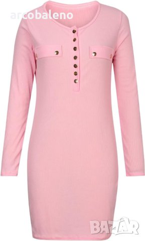 Дамска едноцветна рокля с копчета и кръгло деколте с дълъг ръкав, 2цвята - 023, снимка 5 - Рокли - 43318492