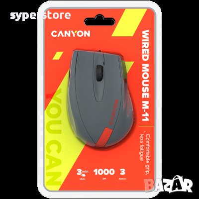 Мишка USB Оптична CANYON CNE-CMS11DG 1000DPI 3btns Сиво-червена Ергономичен дизайн, снимка 5 - Клавиатури и мишки - 36641394