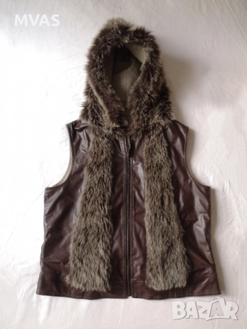 Нов двулицев дамски елек с косъм S M, снимка 2 - Елеци - 51877076