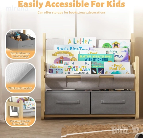 2-етажна детска етажерка чекмеджета Монтесори органайзер книги детска, снимка 9 - Шкафове - 53298686