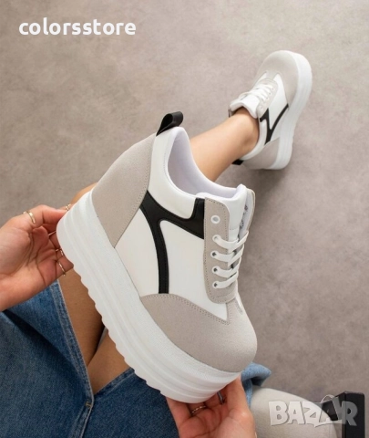 Кецове на платформа - бяло, сиво и черно - SJN80 