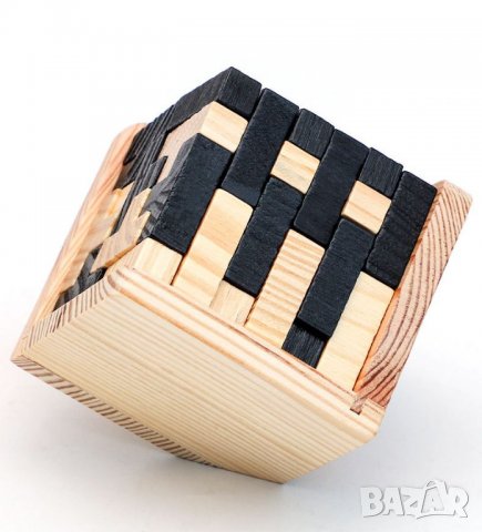 Логическа игра, 3D пъзел дървен куб от "Т" образни части, обрзователен подарък за дете, момче момиче, снимка 4 - Игри и пъзели - 37788238