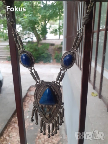 Стар етнографски дамски накит с лапис лазули за носия, снимка 7 - Антикварни и старинни предмети - 53270516