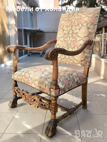 Белгийско кресло с дърворезба, снимка 2 - Дивани и мека мебел - 53084509