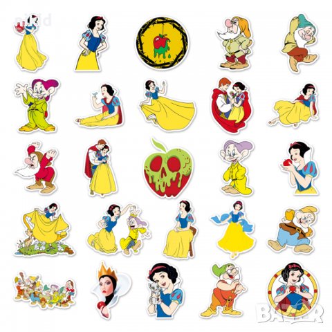50 бр Снежанка и Седемте Джуджета самозалепващи лепенки стикери за украса декор, снимка 3 - Други - 36876908