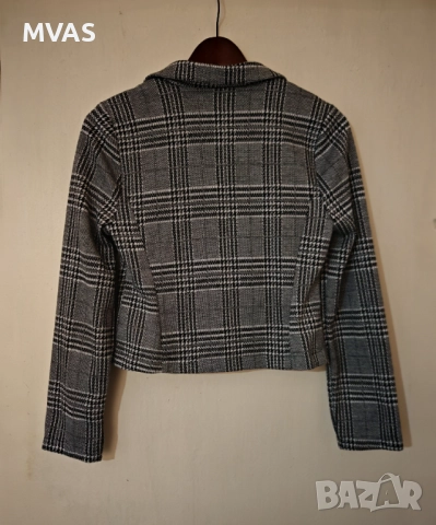 Ново дамско есенно яке от плат S размер сиво черно каре, снимка 2 - Якета - 51762429