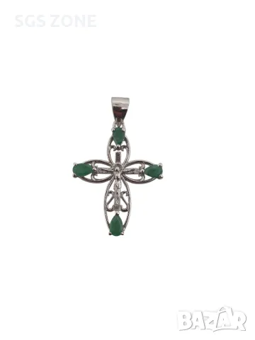 Сребърен Кръст с Изумруди, Сапфири, Рубини, снимка 4 - Колиета, медальони, синджири - 49741410
