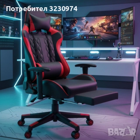 Тип: Геймърски стол; Въртене: 360°; Цвят: Сив; Възглавници: За врат и кръст; Разтегателна поставка з