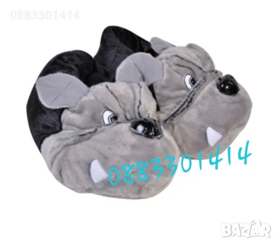 Пантофи сиво куче Плюшени пантофи 3D , снимка 2 - Други - 26667606