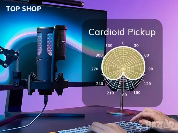 TONOR USB комплект микрофон с RGB за игри подкаст YouTube TikTok микрофон за компютър, снимка 4 - Микрофони - 49058023