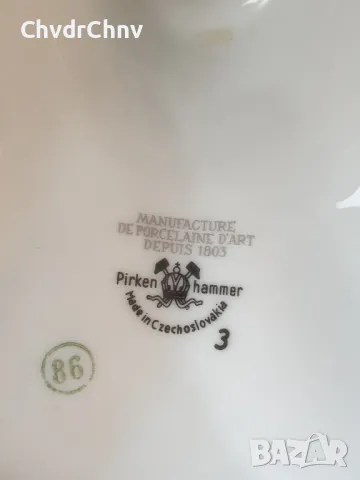 Plankenhammer 23см/Планкенхамер стар чешки порцеланов свещник/ажурен-бял-злато, снимка 5 - Вази - 49261839